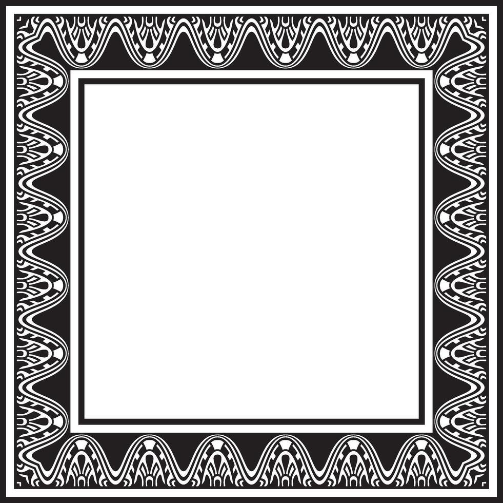 square Assyrian black monochrome ornament. Rectangle, border, frame of Mesopatamia Pattern of the ancient East vector