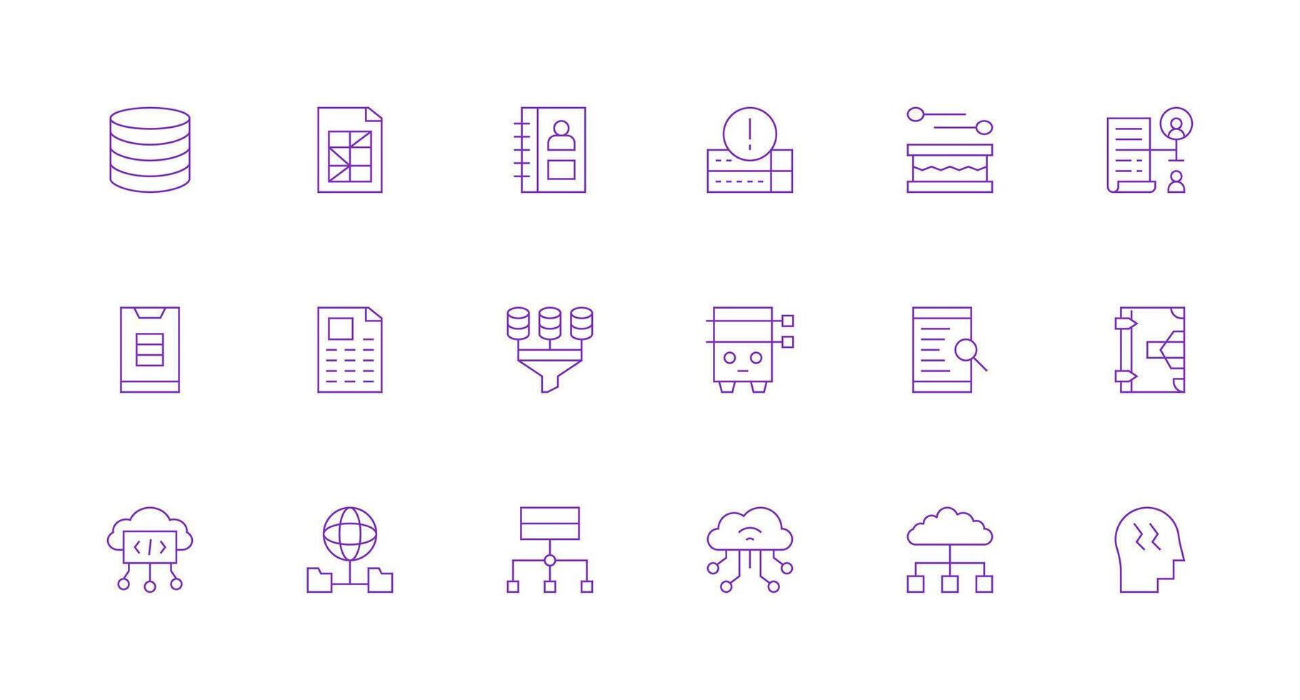 18 Database Icons in Minimal Line Aesthetic Editable Icon Collection vector