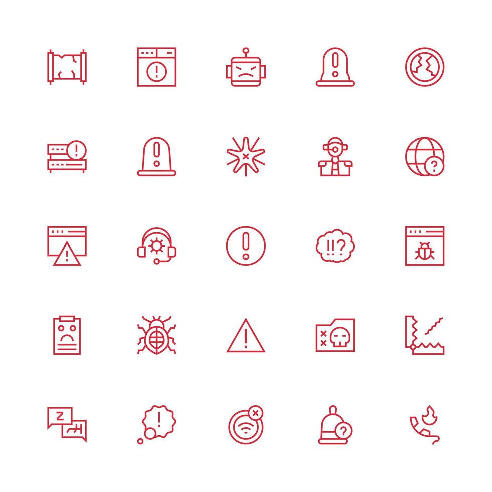 25 Medium Stroke Outline Vectors for Problem Theme Quick Access Icons for UI Development