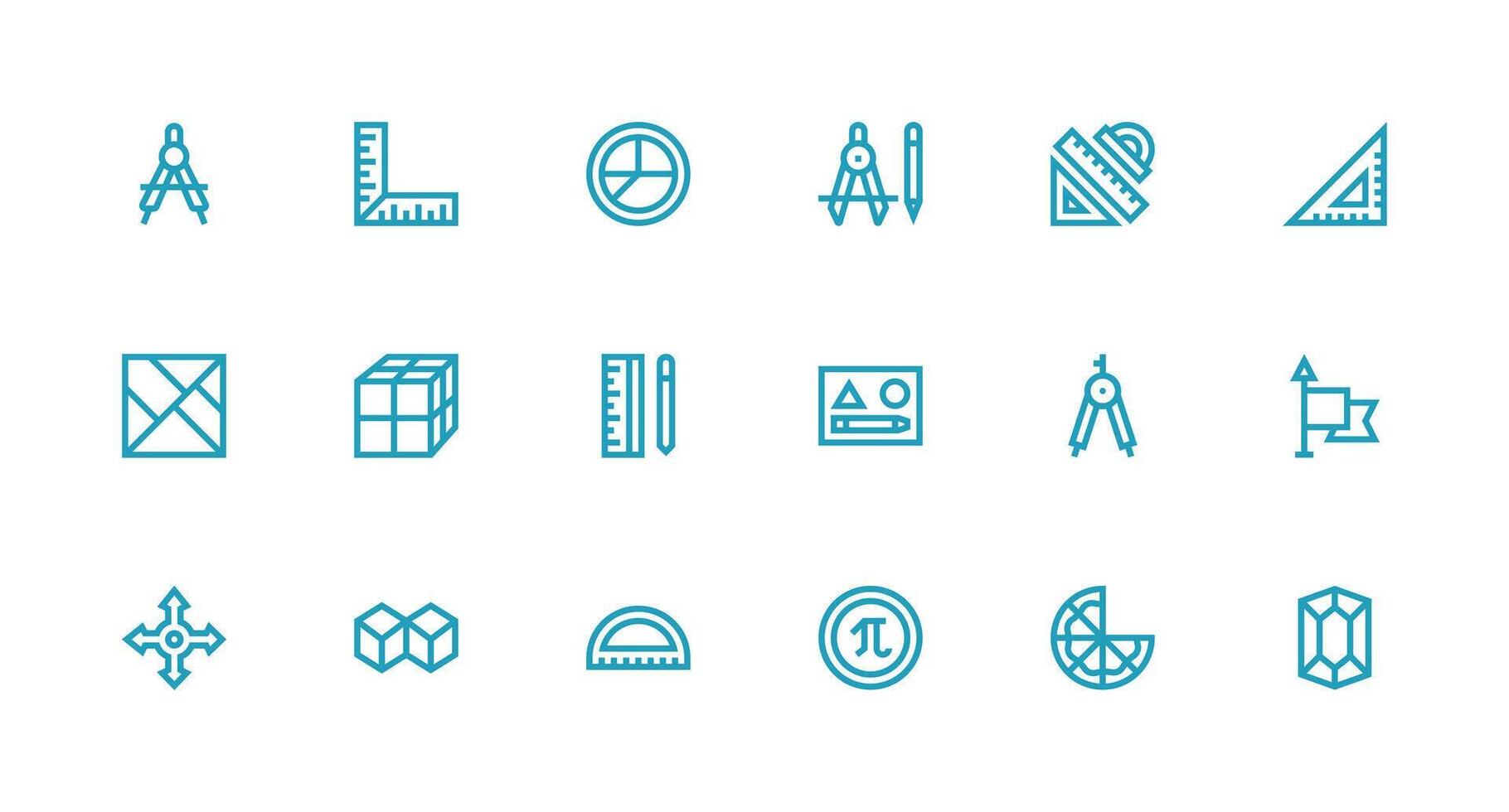 18 Icons for Geometry in Strong Stroke Line Format Organized Pack for Project Assets vector