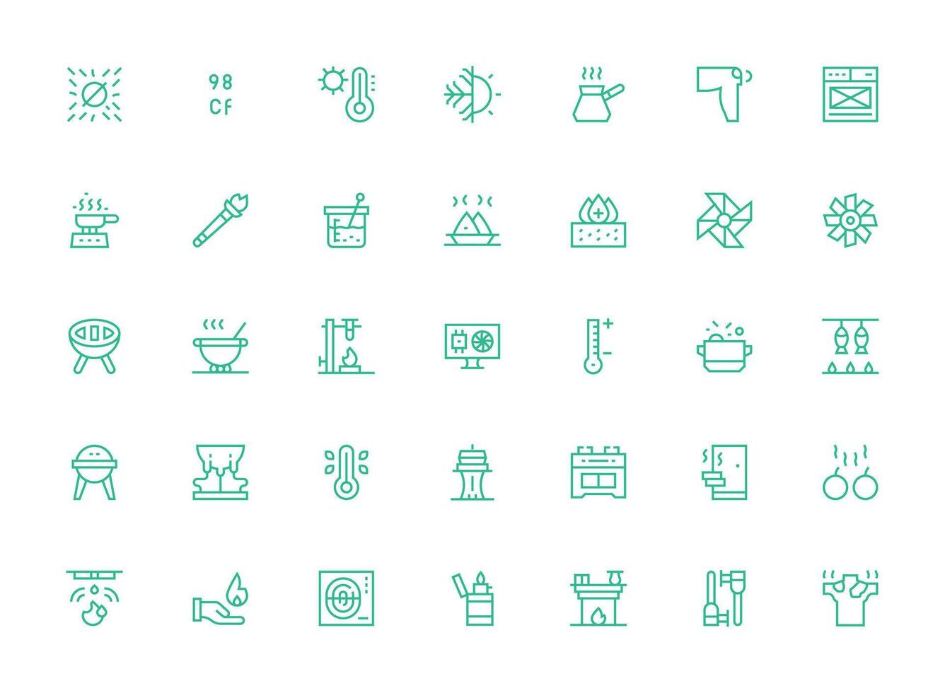 Regular Clean Line Style Heat Icons with 35 Vectors Web and App Icon Pack Collection