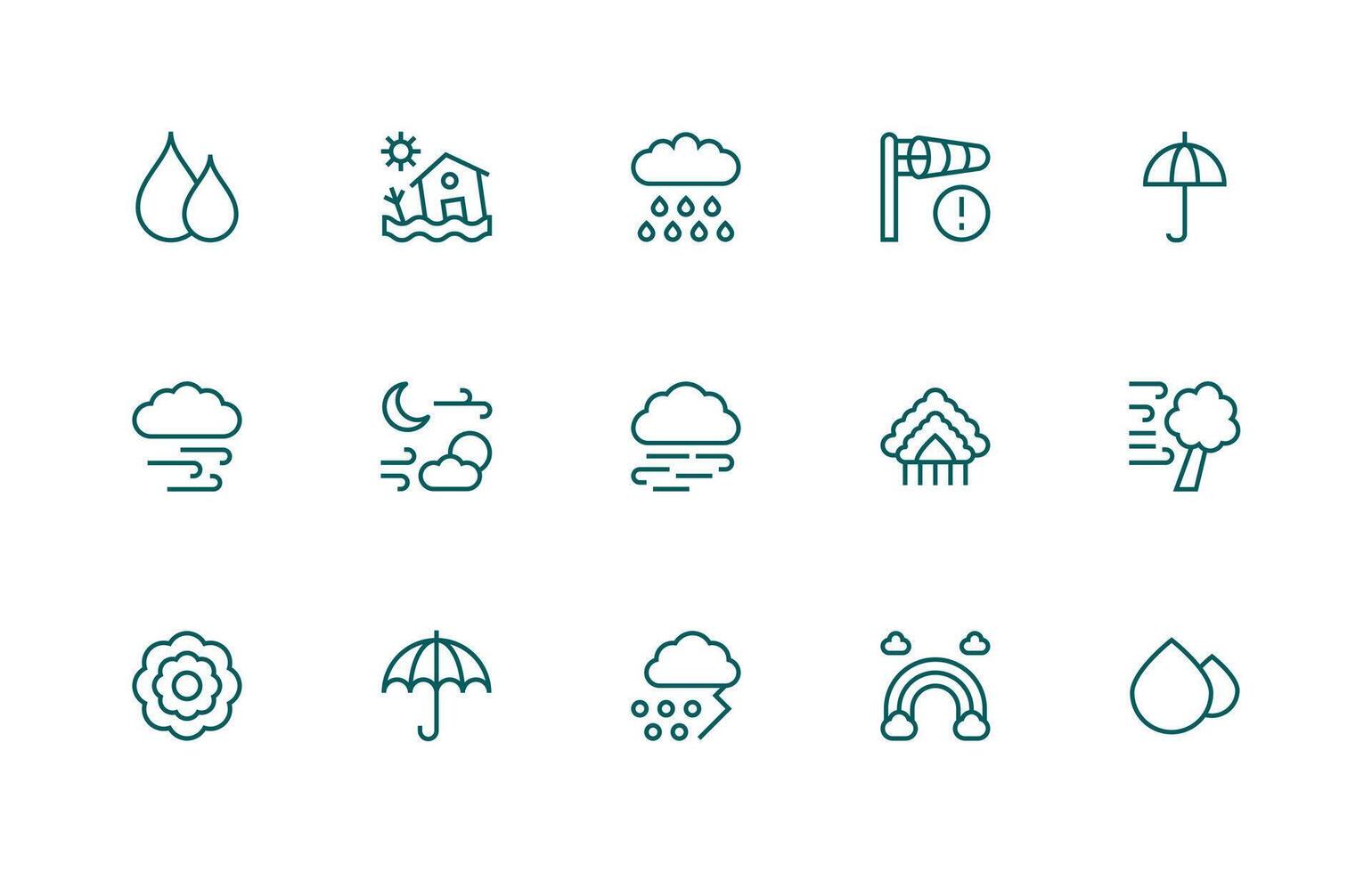15 Icons for Storm in Regular Line Format Sharp Icons for Presentations vector
