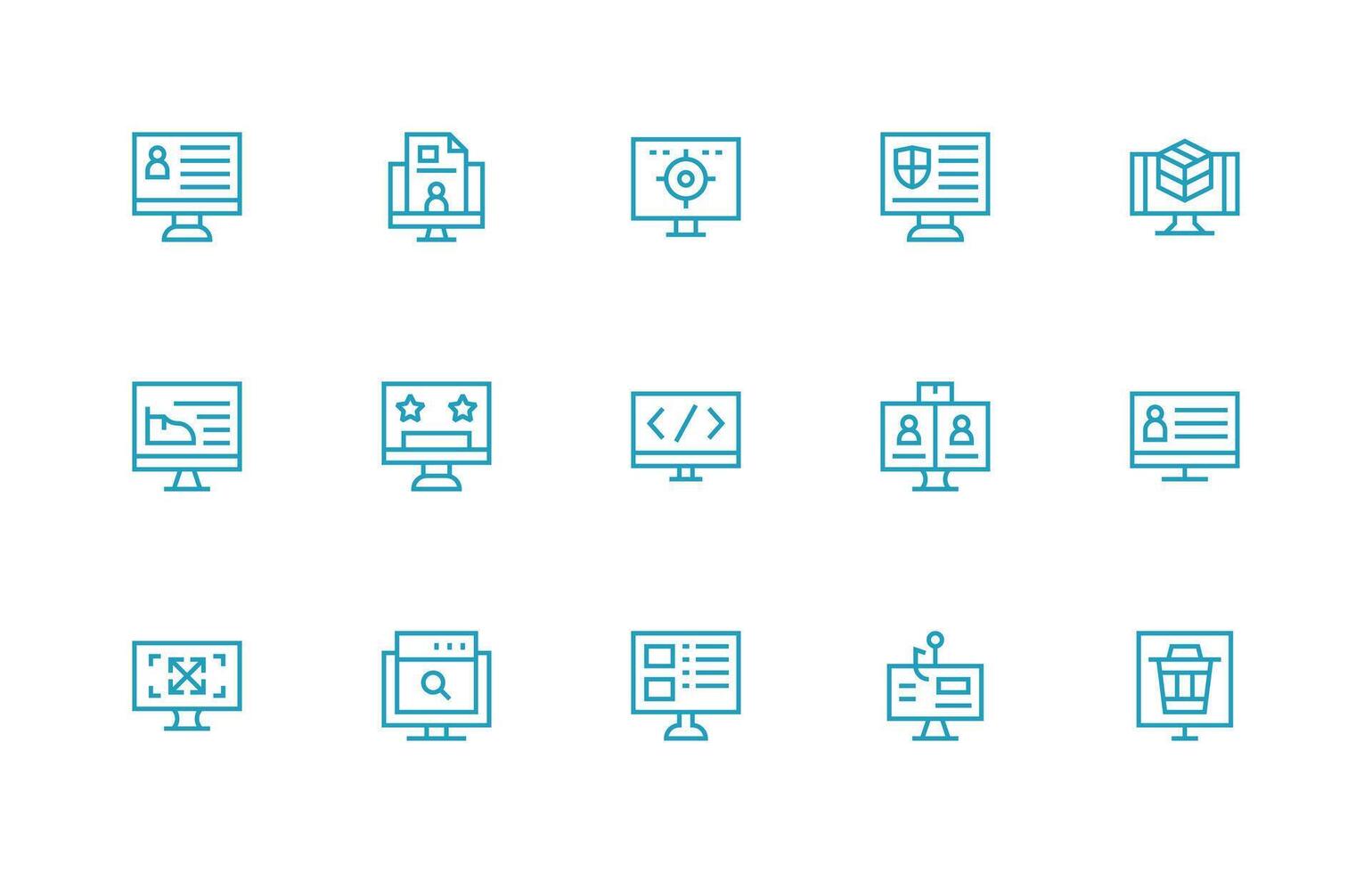 computadora pantalla icono colección con 15 regular línea diseños multi-estilo íconos para creativo proyectos vector
