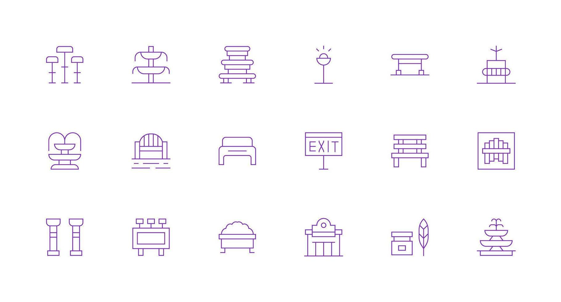 18 Minimal Line Style Icons from Public Space Collection UI-Ready Icon Collection vector