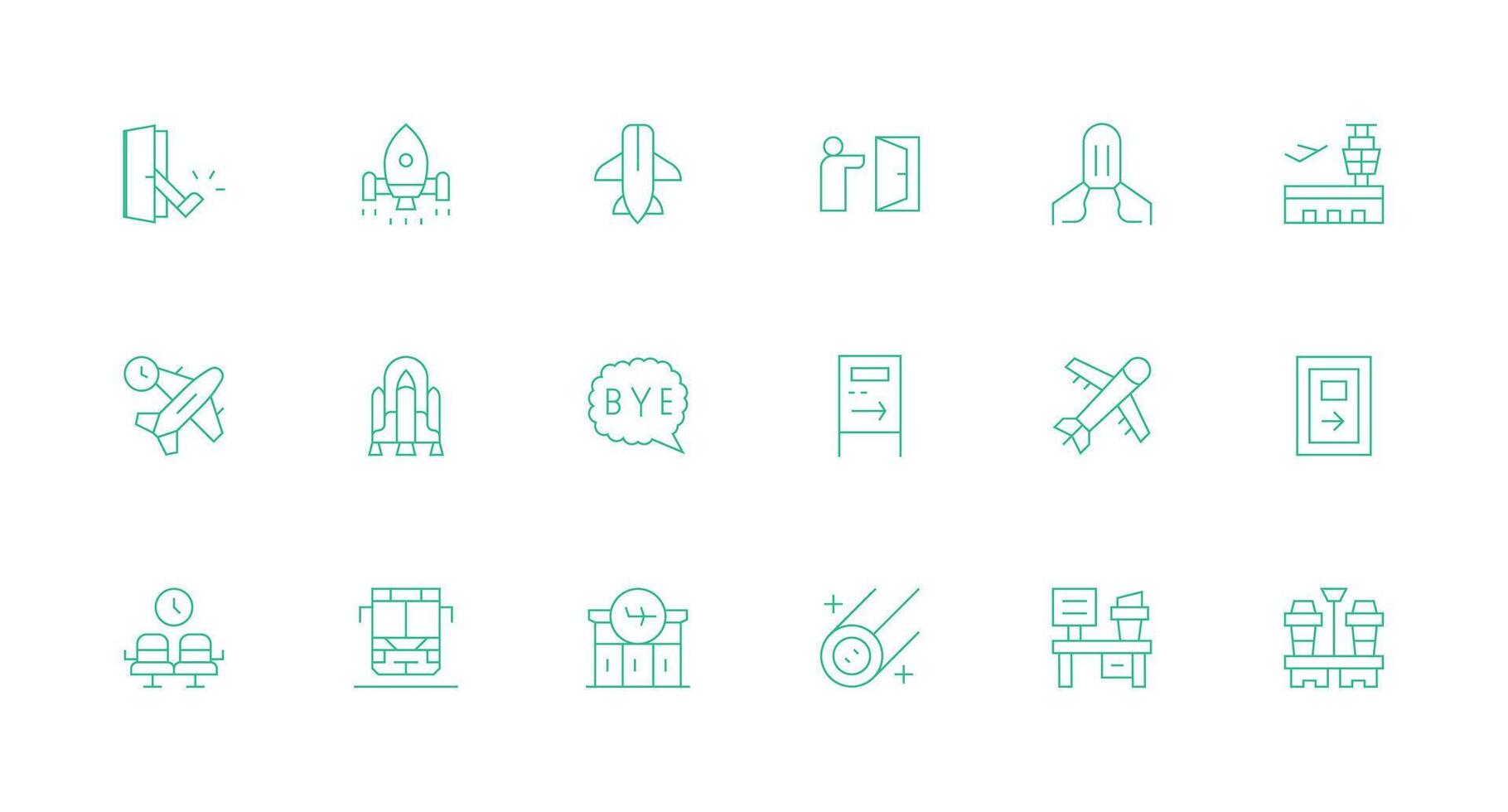Departure Icon Set with 18 Minimal Line Graphics Display Icon Pack vector
