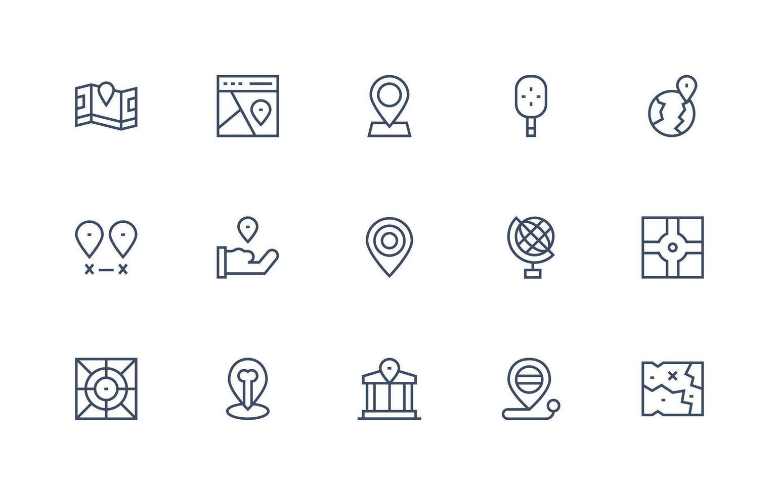 15 Coordinates Icons in Regular Line Aesthetic Modern Line and Glyph Icon Series vector