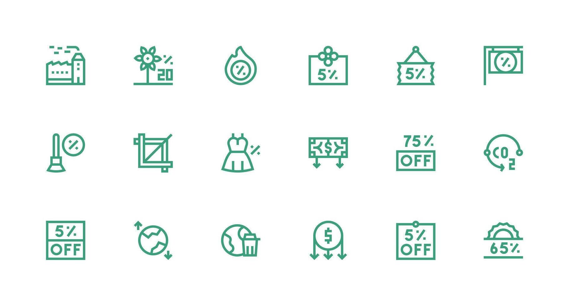 Reduction Icon Set with 18 Strong Stroke Line Graphics Icon Pack for UI vector