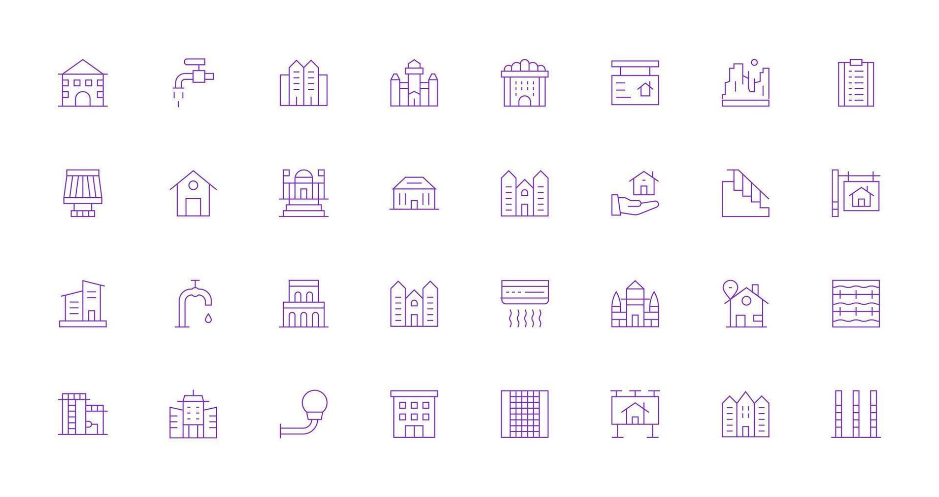 Residential Icon Set with 32 Thin Line Graphics Quick Access Icons for UI Development vector