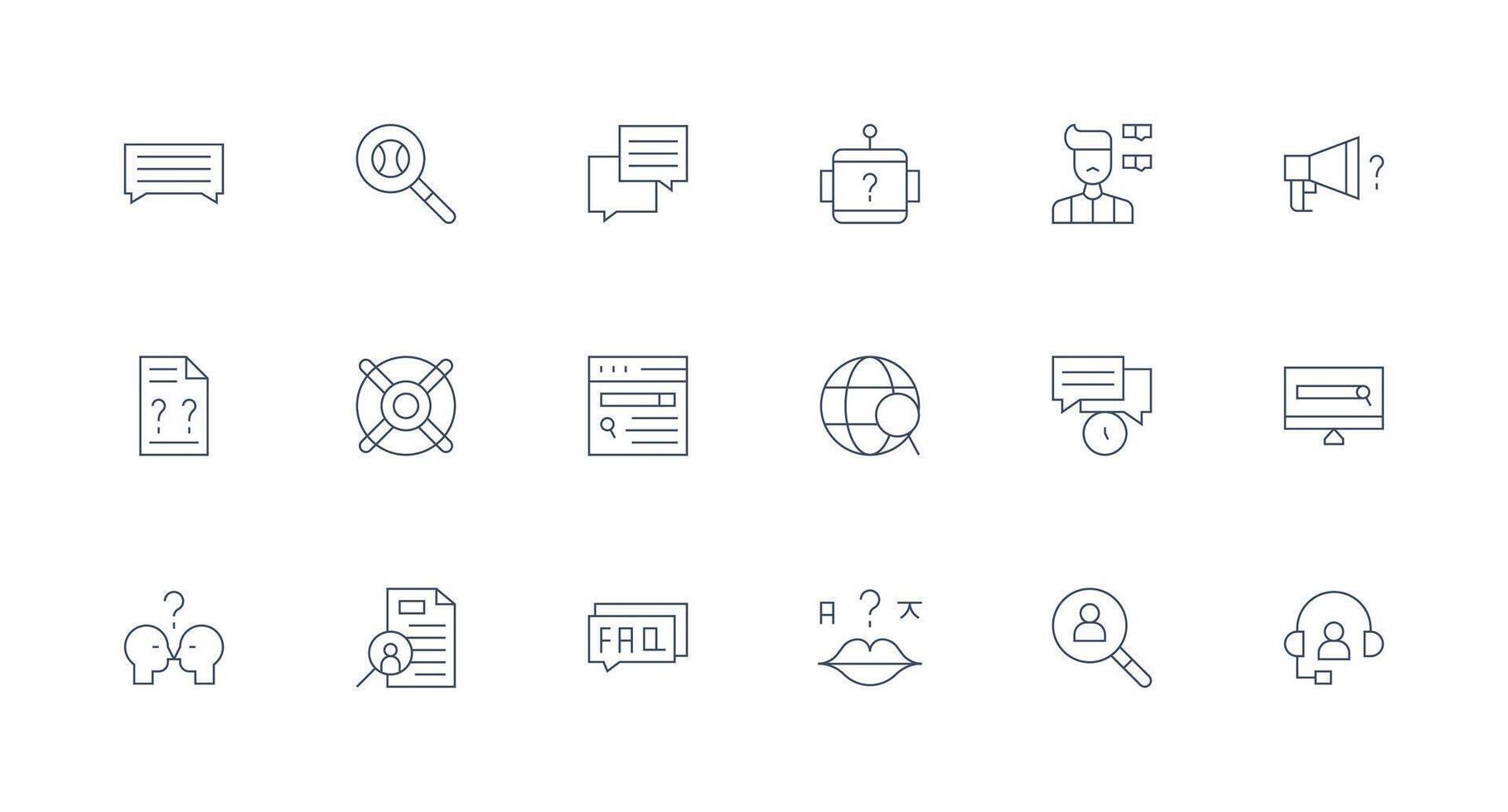 consulta presentando 18 íconos en mínimo línea diseño icono conjunto para aplicaciones vector