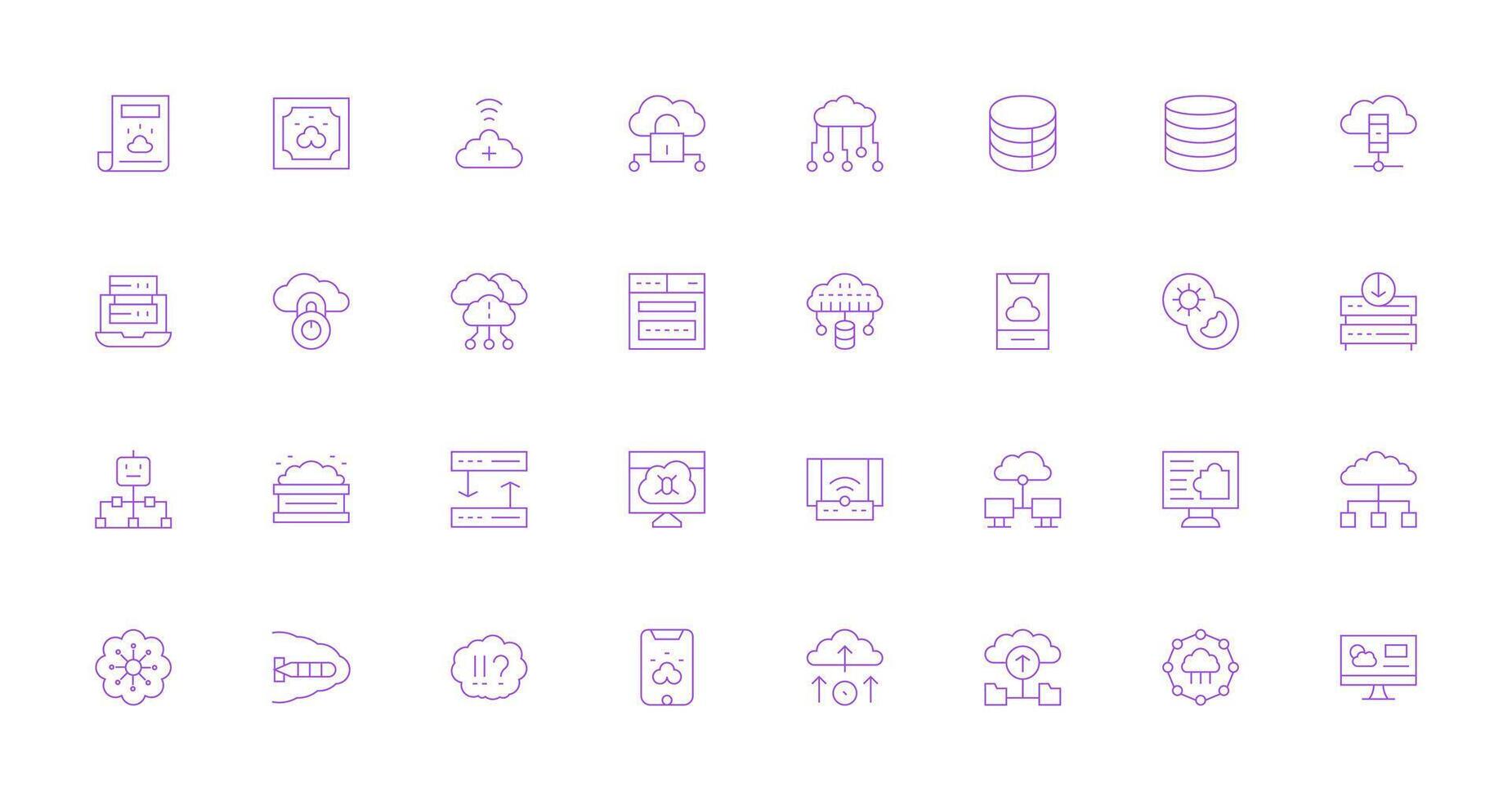 32 Delgado línea íconos para nube informática gráficos reutilizable icono conjunto vector