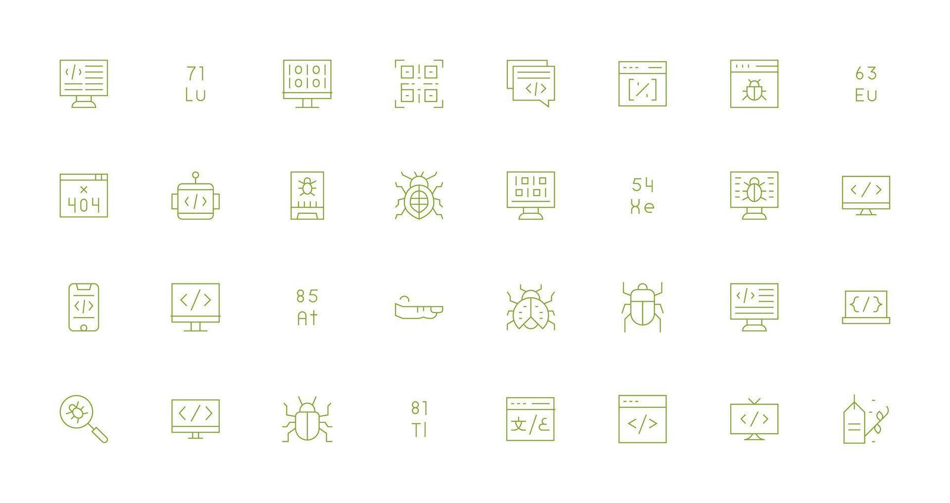 32 Icons for Code in Thin Line Format Simplified Icon Pack for Visual Tools vector