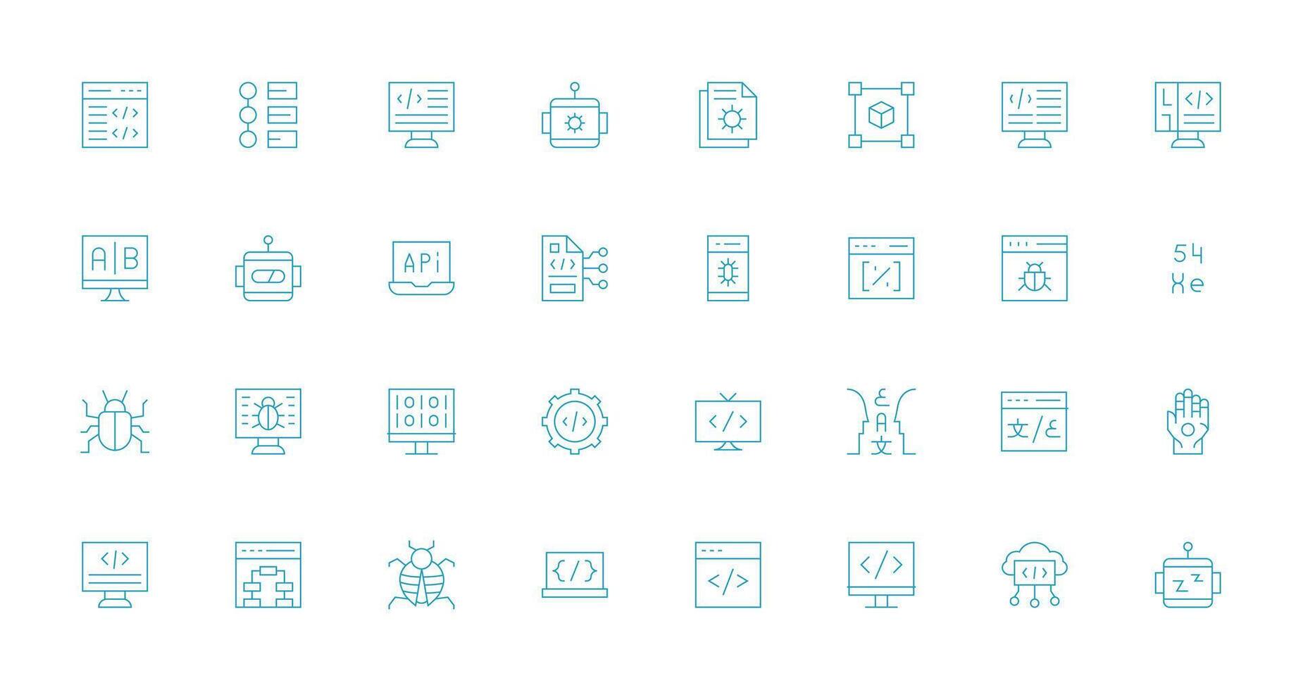 32 Thin Line Vectors for Programming Theme Light Icon Series