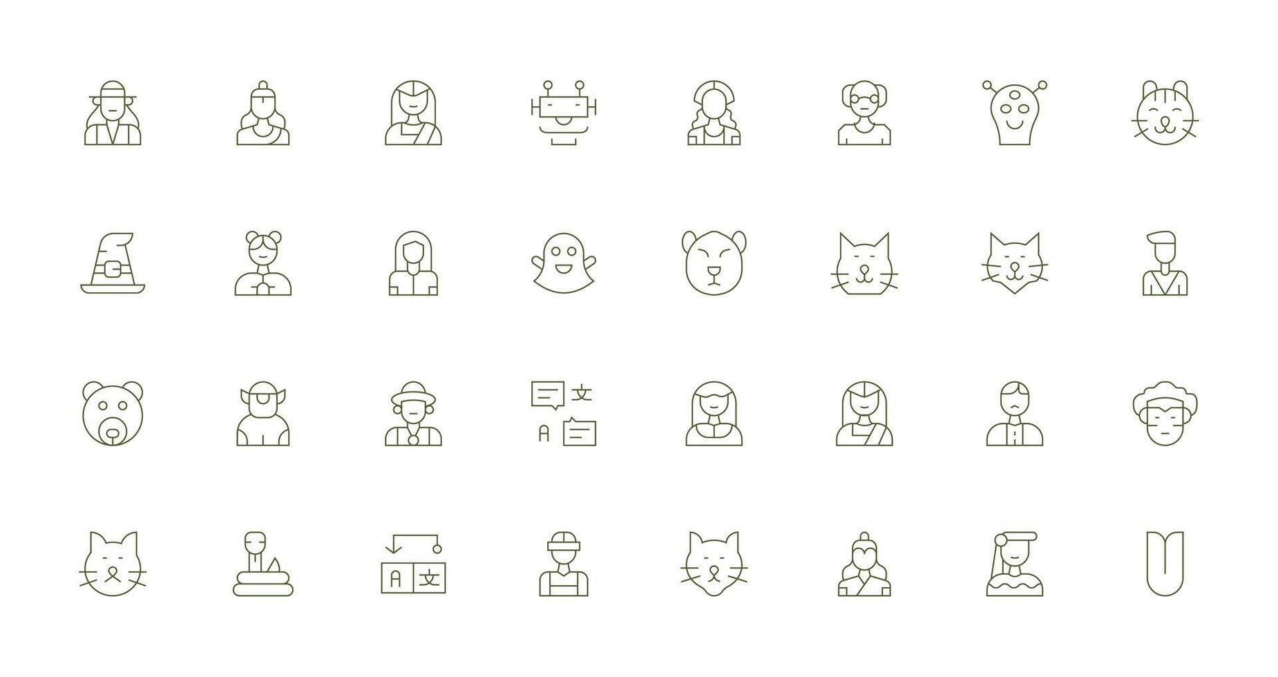 Character featuring 32 Icons in Thin Line Design Design Ready Icon Set for Teams vector