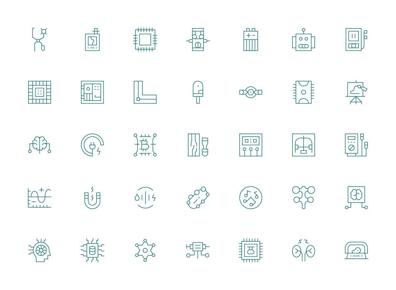 Circuit Design Icons featuring 35 in Light Line Style Web and App Icon Pack Collection vector