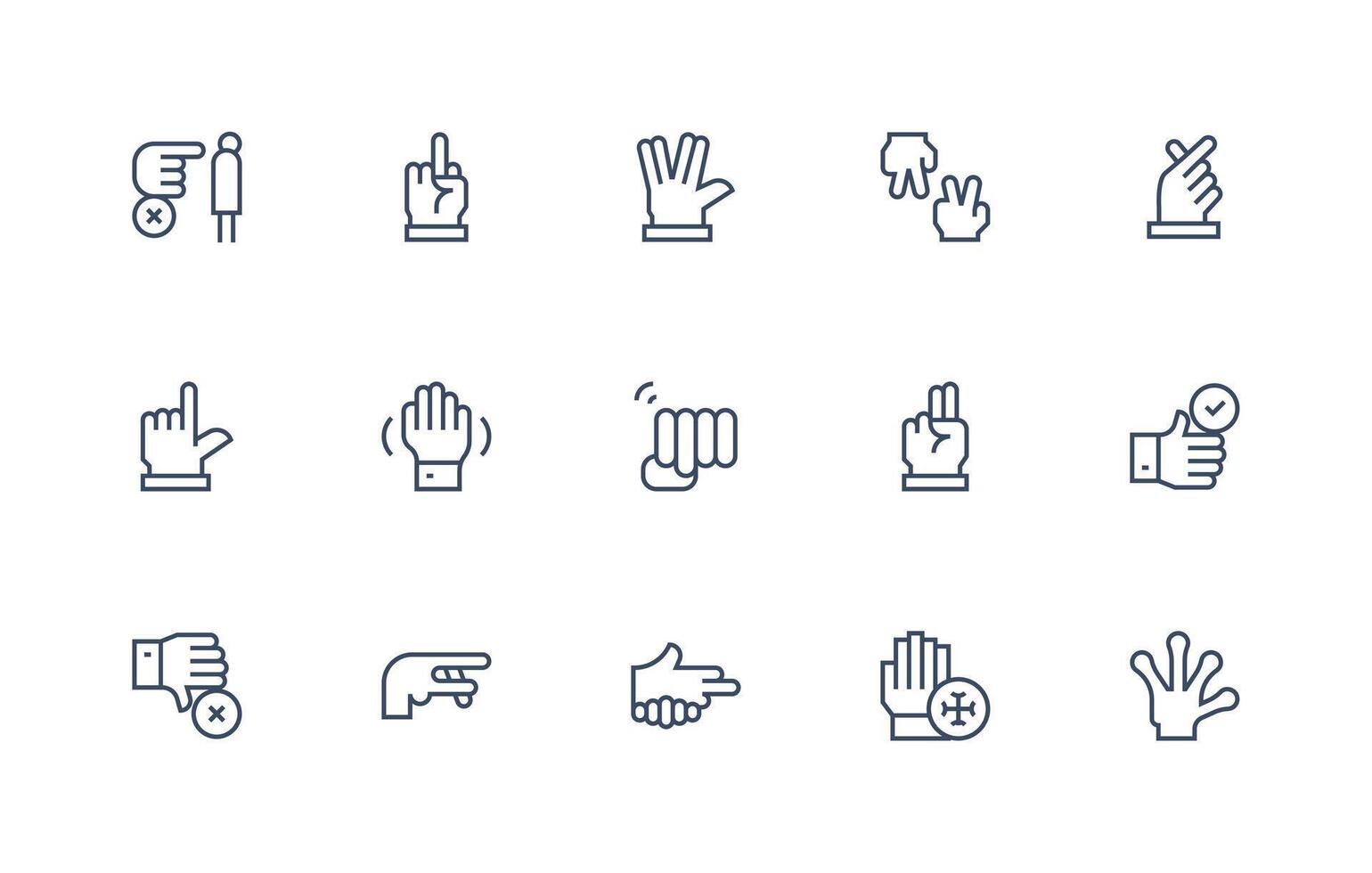 Hand Gesture featuring 15 Icons in Regular Line Design Style Icon Set vector