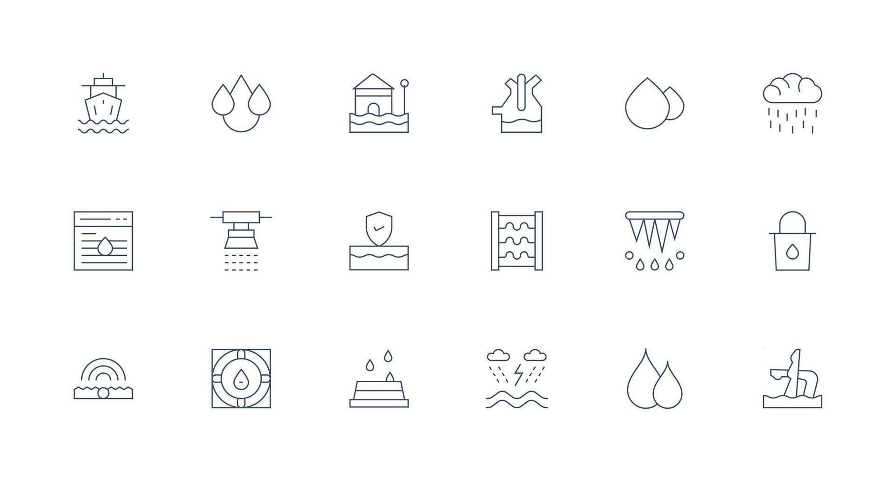Flood Icon Set with 18 Minimal Line Graphics Neat Icon Set vector