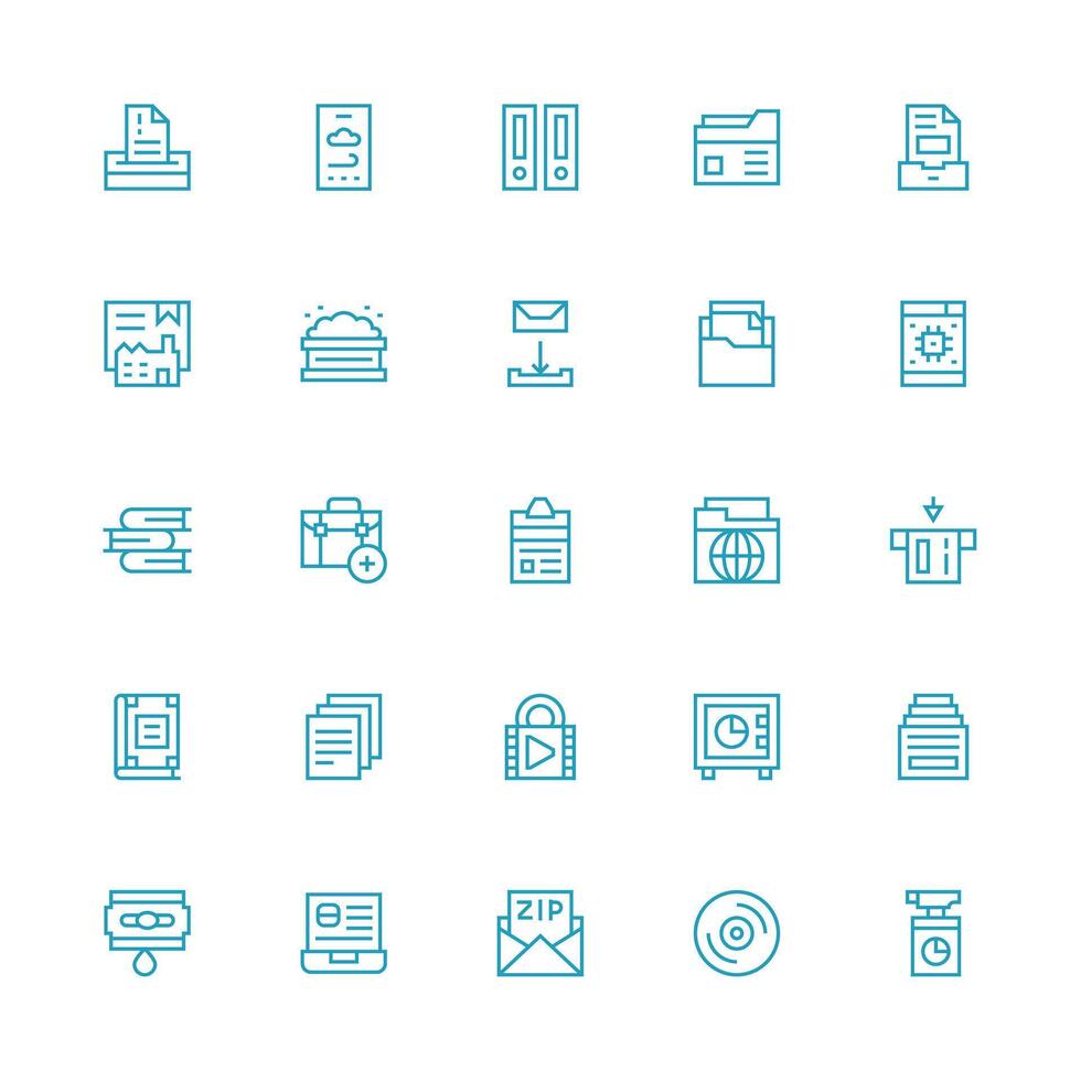 Archive Icon Set with 25 Medium Stroke Outline Graphics Lightweight Icon Series for Fast Prototypes vector