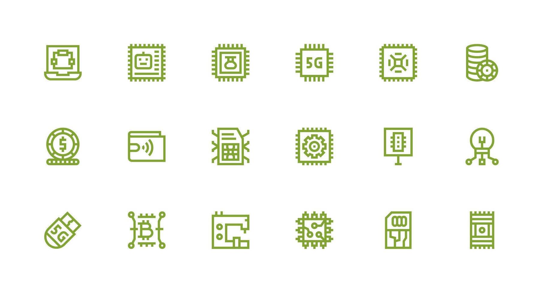 Chip Set with 18 Strong Stroke Line Icons Essential Icons for Rapid UI Building vector