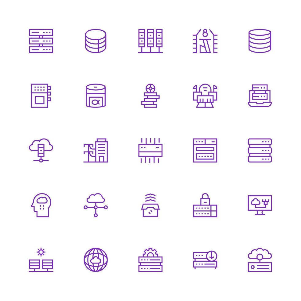 Data Center Visual Pack containing 25 Medium Stroke Outline Icons Icon Pack for UI vector