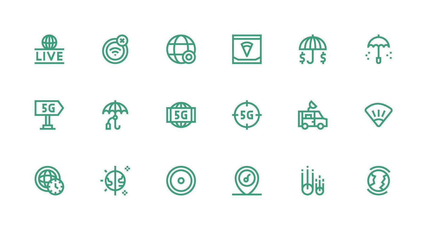 Coverage Icon Set with 18 Strong Stroke Line Graphics Display Icon Pack vector