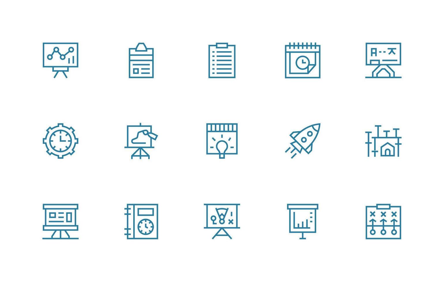 Project Icon Set with 15 Regular Line Graphics Neutral Style Icons for Any Project vector