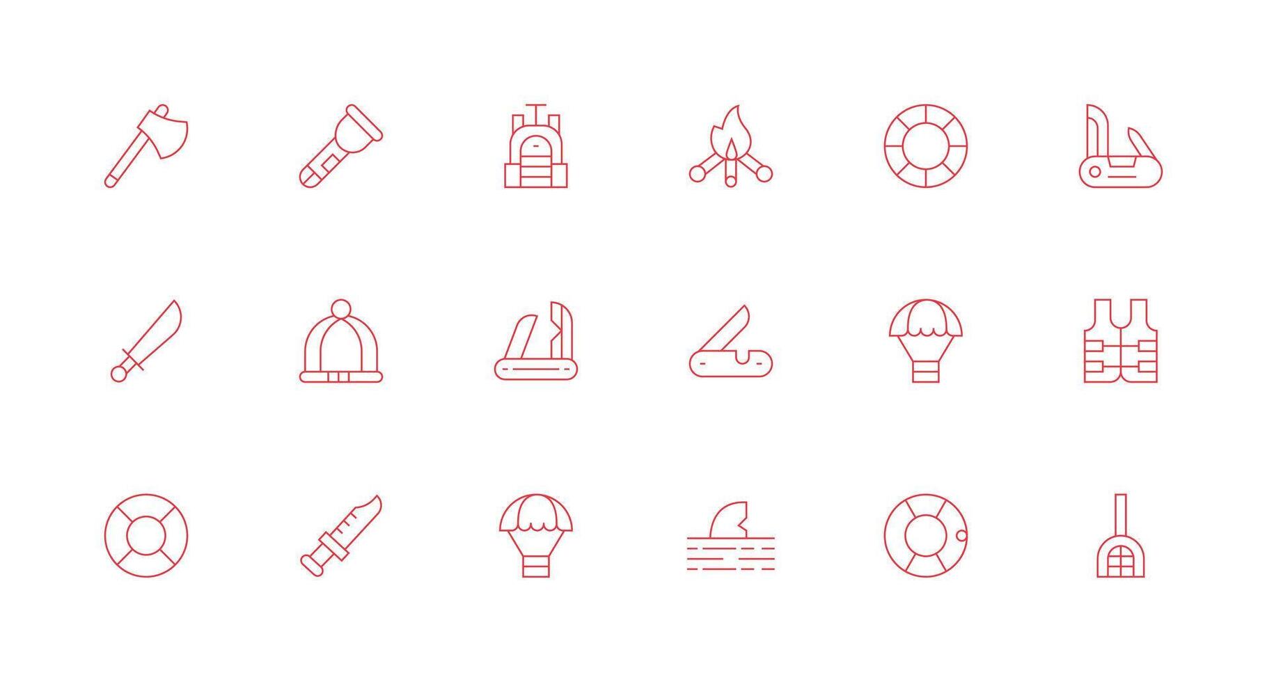 18 Minimal Line Icons for Survival Graphics Fully Editable Icon Set for Web vector