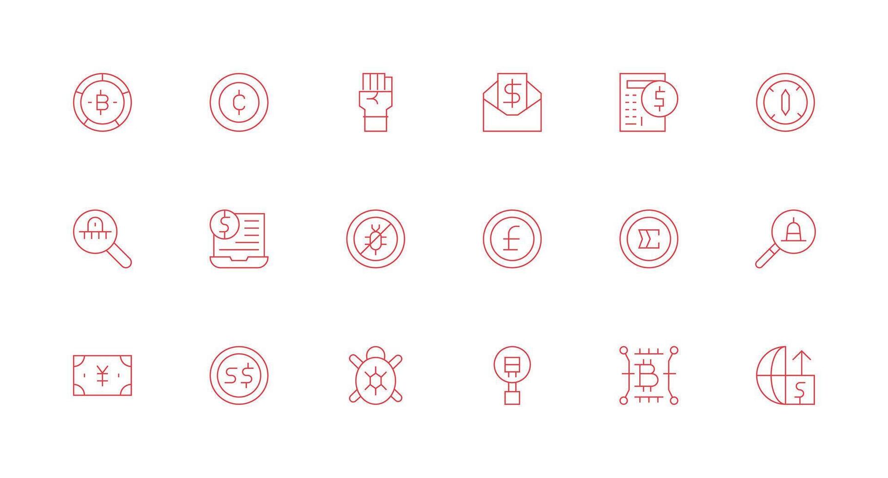 18 Minimal Line Vectors for Digital Currency Theme Web and App Icon Pack Collection