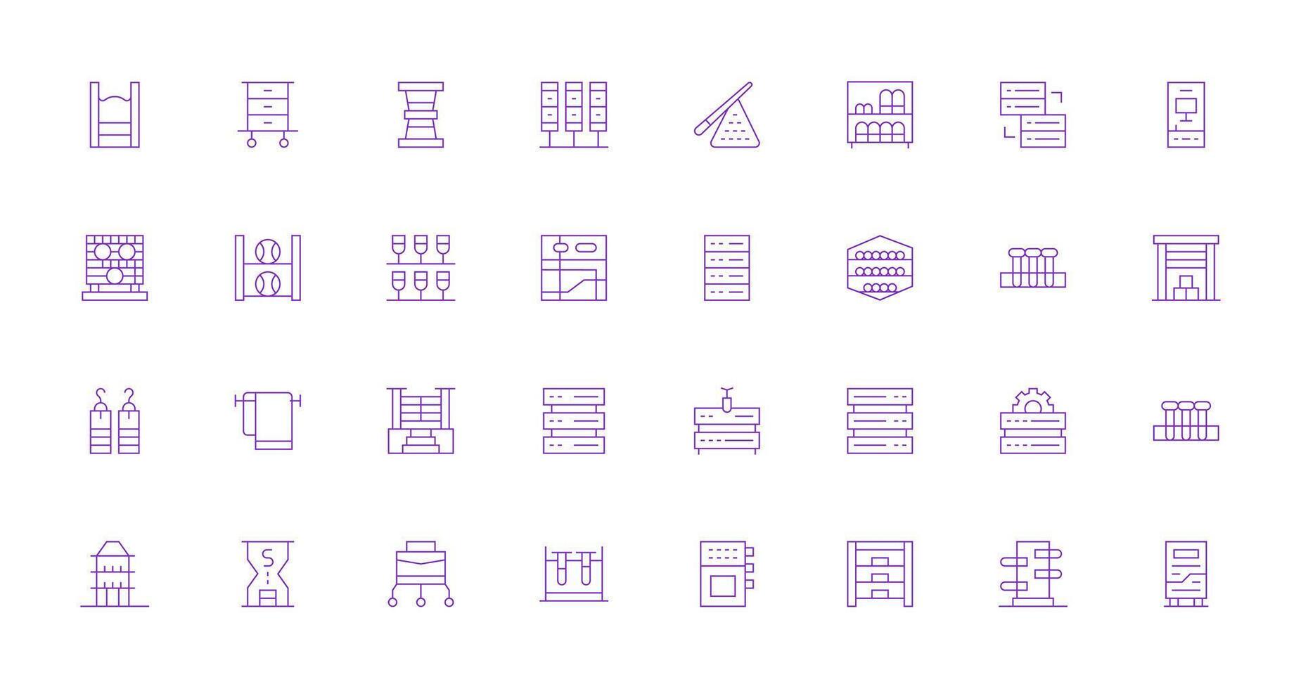Rack Design Icons featuring 32 in Thin Line Style Lightweight Icon Series for Fast Prototypes vector