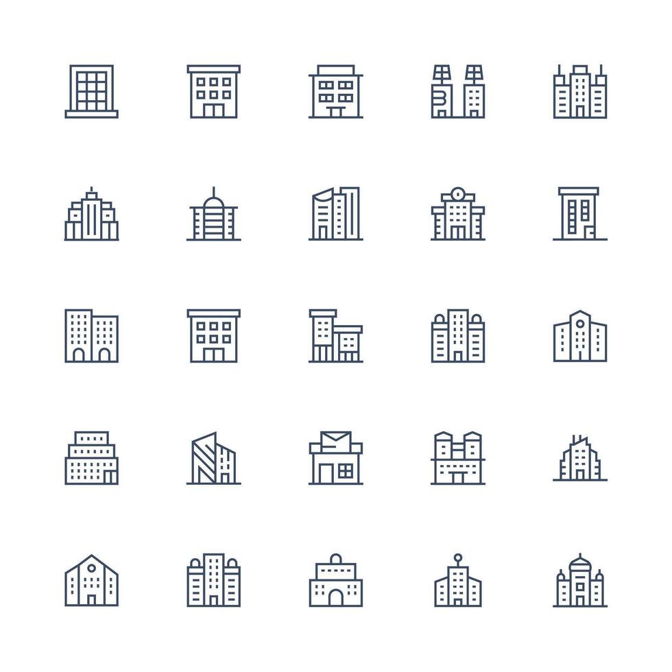Office Building Icon Collection with 25 Medium Stroke Outline Designs Fully Editable Icon Set for Web vector