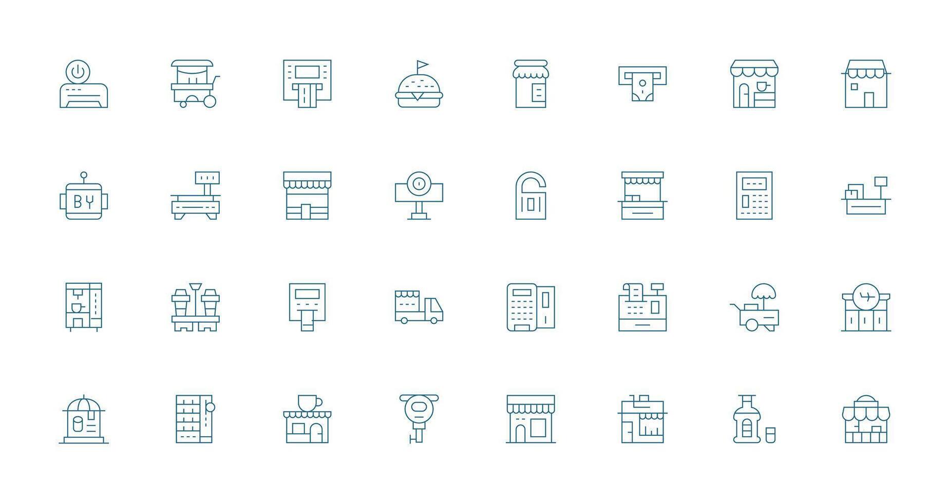 Kiosk Icon Set with 32 Thin Line Graphics Scalable Icon Pack vector