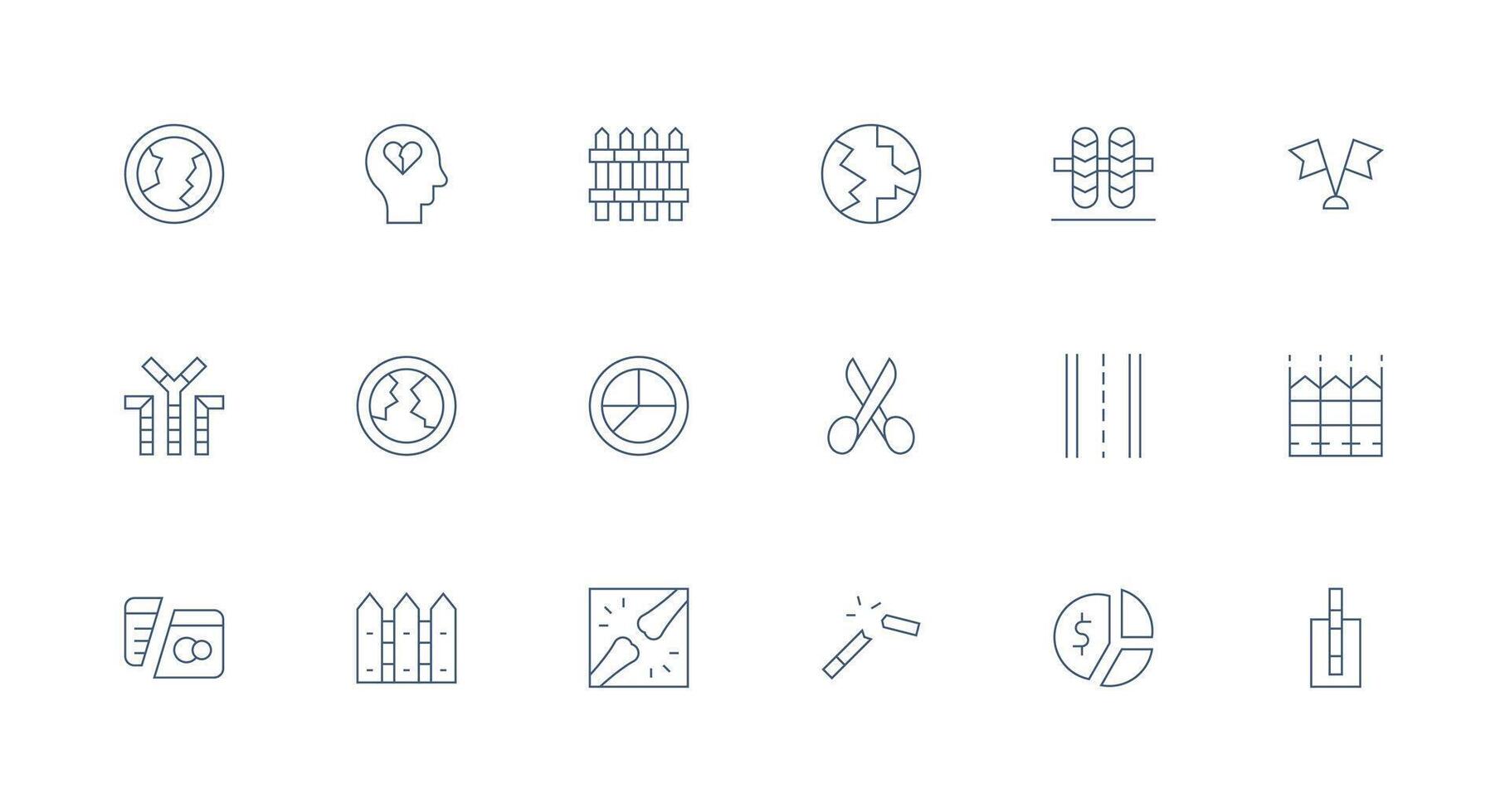 Split Icon Set with 18 Minimal Line Graphics Customizable Icon Series for Mobile Screens vector