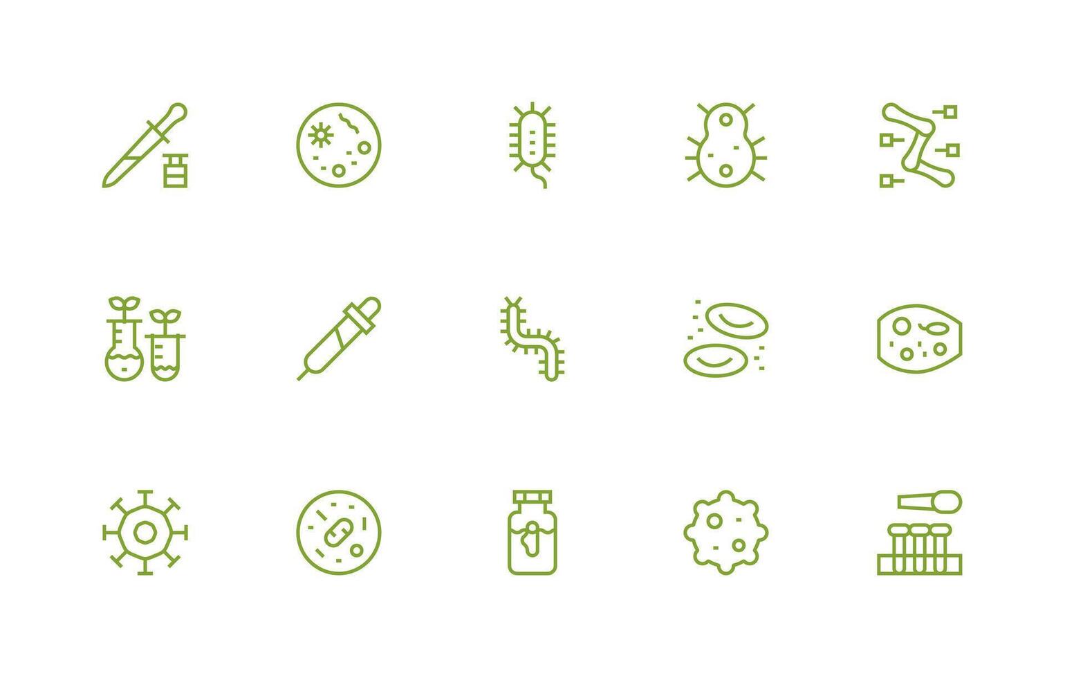 Microbiology Design Icons featuring 15 in Regular Line Style Essential Icon Set for Teams vector