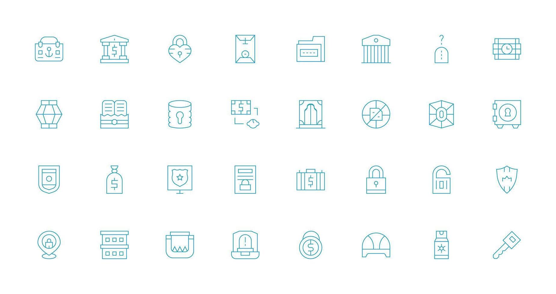 32 Icons for Vault in Thin Line Format Scalable Icons for Cross-Platform Interfaces vector