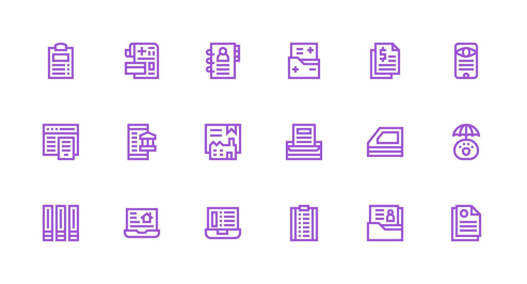 Strong Stroke Line Icons from Records Set with 18 Vectors Complete Icon Bundle for Web Design
