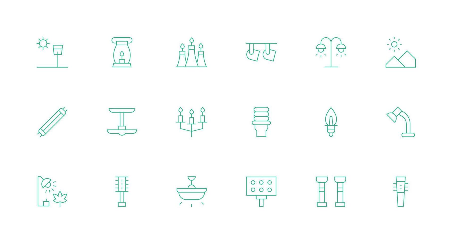 Lighting Icon Set with 18 Minimal Line Graphics Dashboard Icon Series vector