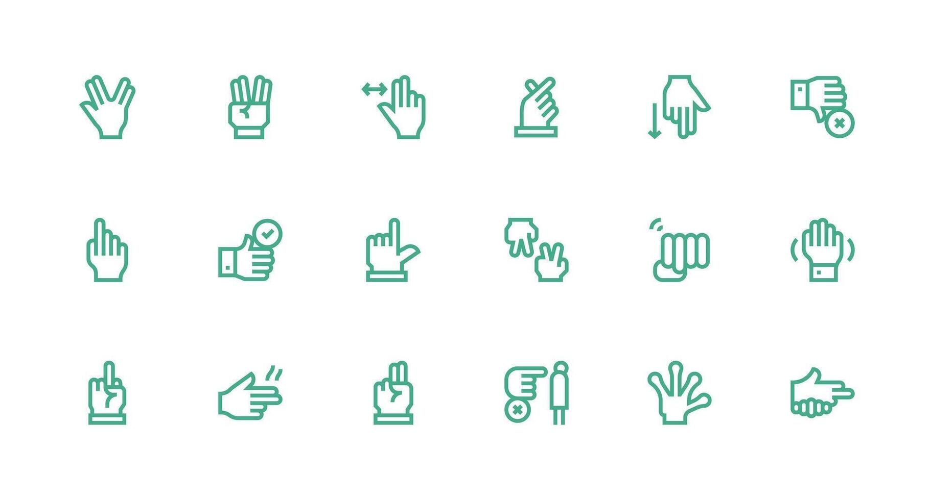 Hand Gesture Design Icons featuring 18 in Strong Stroke Line Style UI Icon Set vector