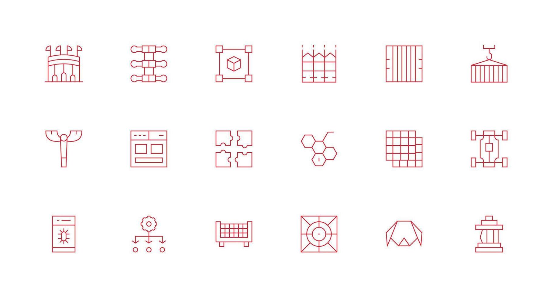 Framework Icon Set with 18 Minimal Line Graphics Light Icon Series vector