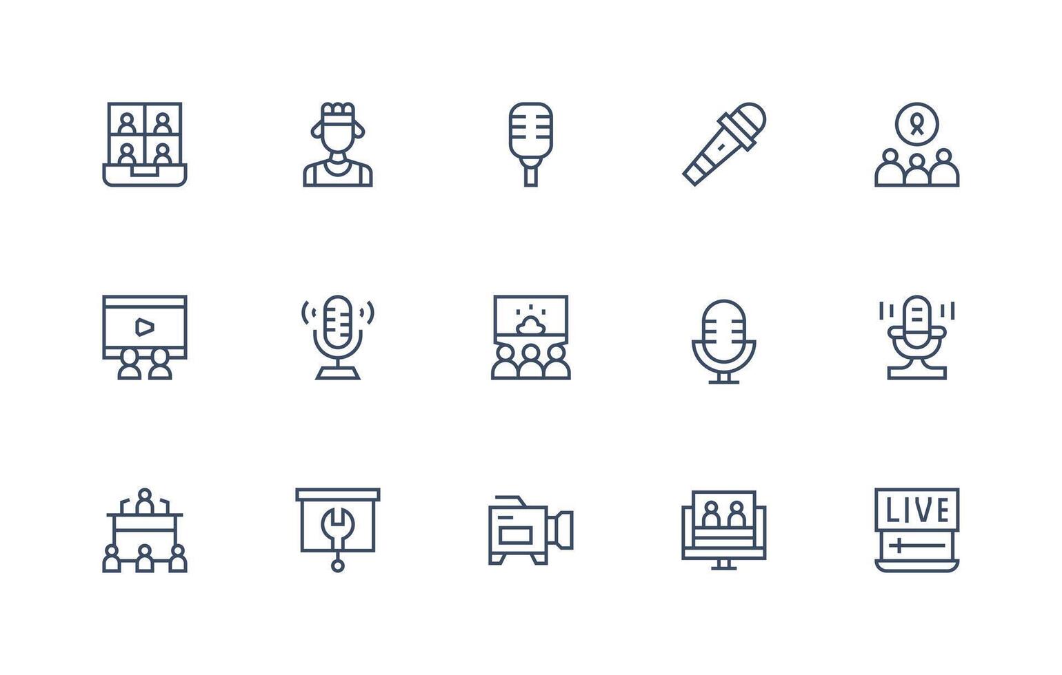 15 Regular Line Vectors for Webinar Theme Multi-Purpose Icon Set