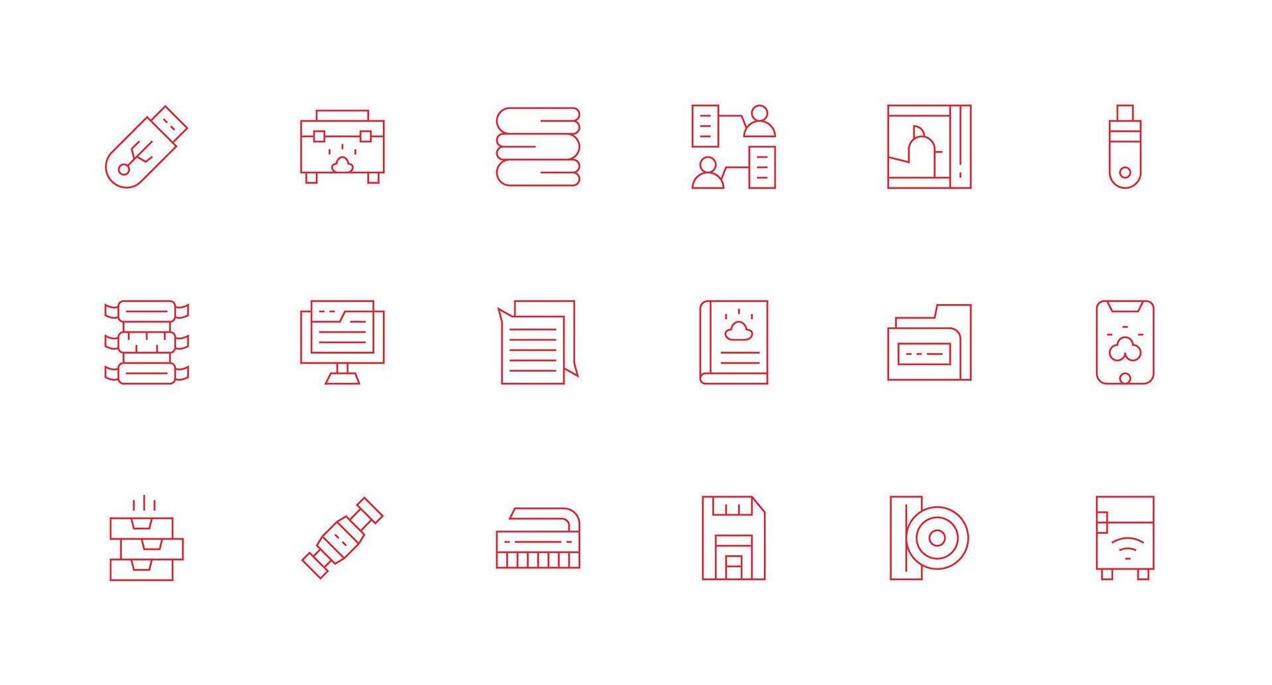 Data Storage Set with 18 Minimal Line Icons Layout Icon Collection vector