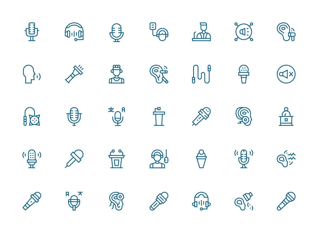 Regular Clean Line Style Microphone Icons with 35 Vectors Scalable Icons for Cross-Platform Interfaces