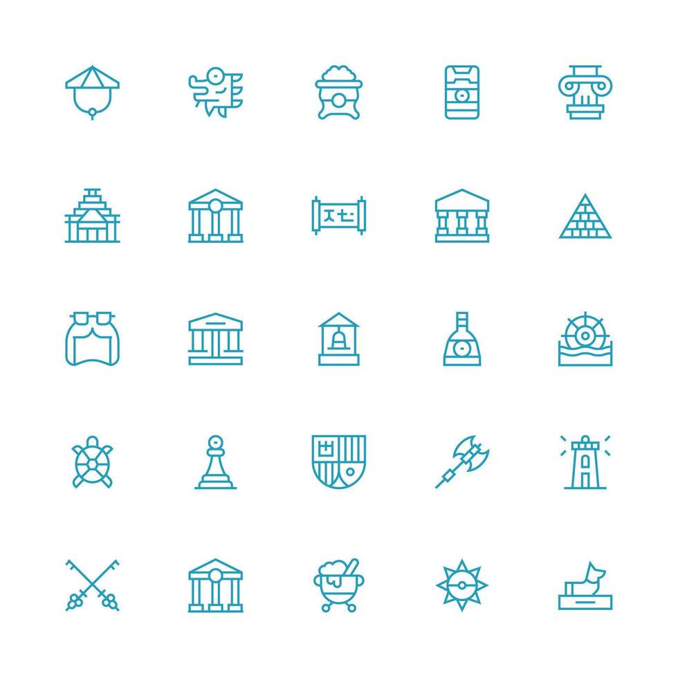25 Icons for Ancient in Medium Stroke Outline Format Complete Icon Bundle for Web Design vector