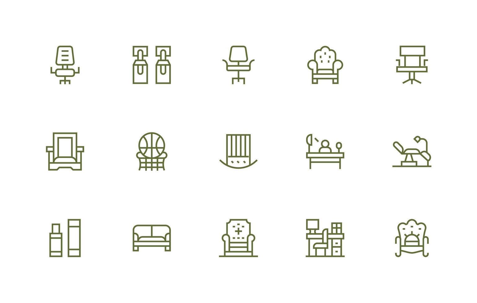 Chair Visual Pack containing 15 Regular Line Icons Balanced Icon Set for Functional Design vector