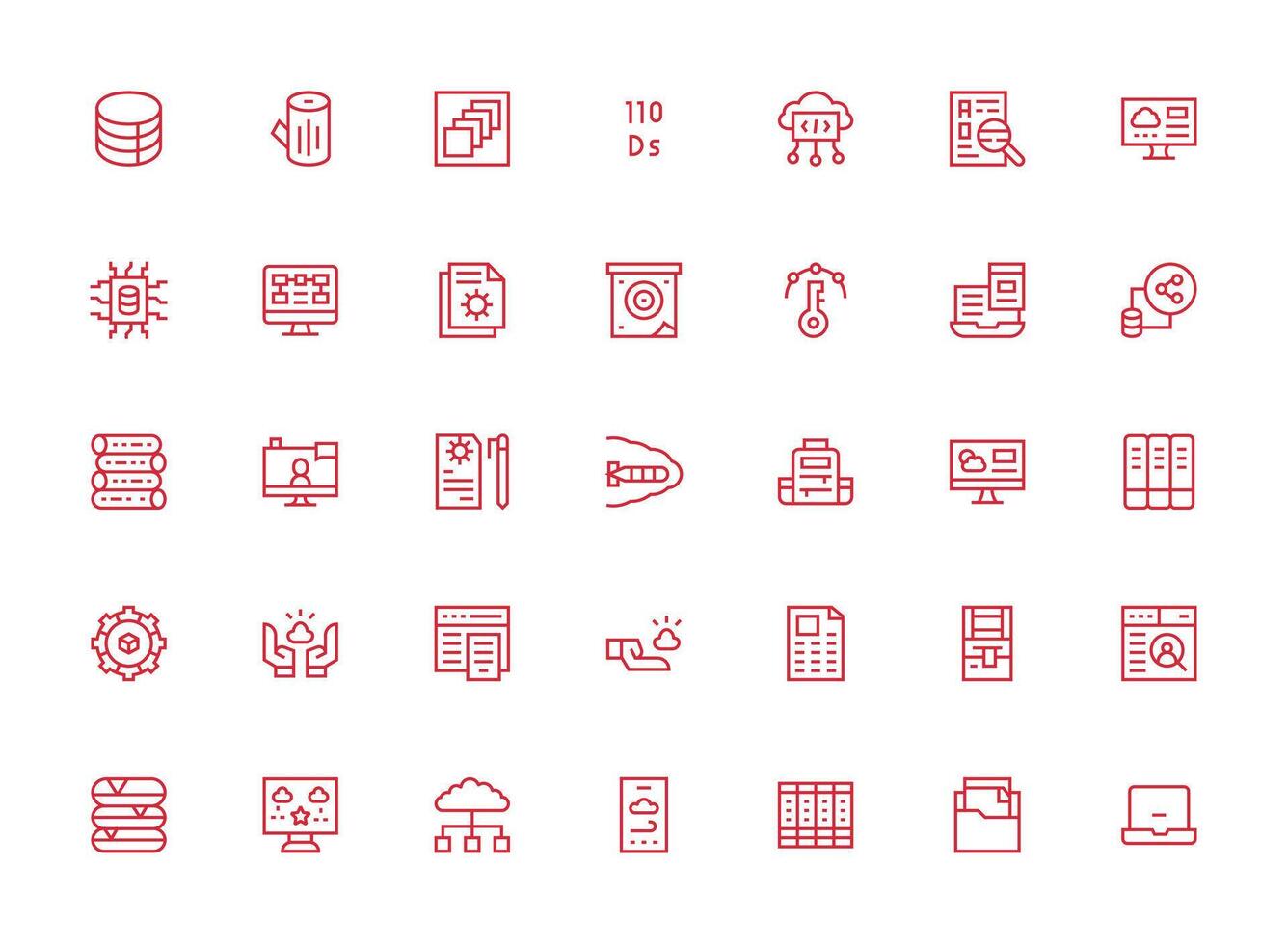 35 Data Management Icons in Regular Clean Line Aesthetic Lightweight Icon Series for Fast Prototypes vector