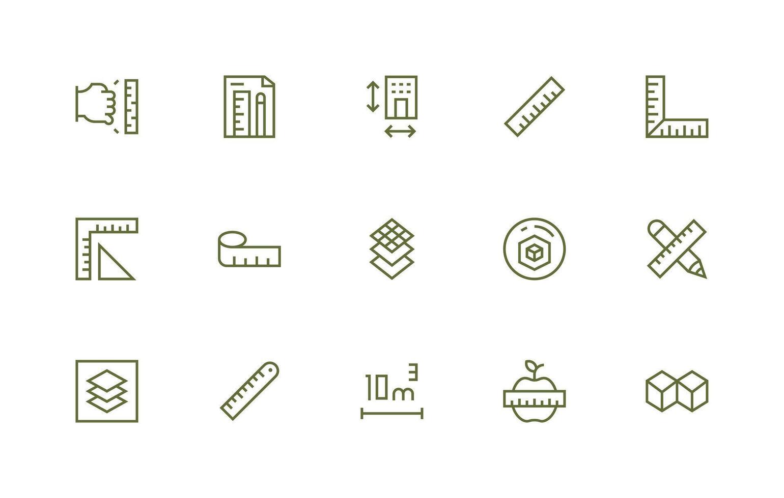 Dimension Icon Set with 15 Regular Line Graphics Icon Pack for UI vector