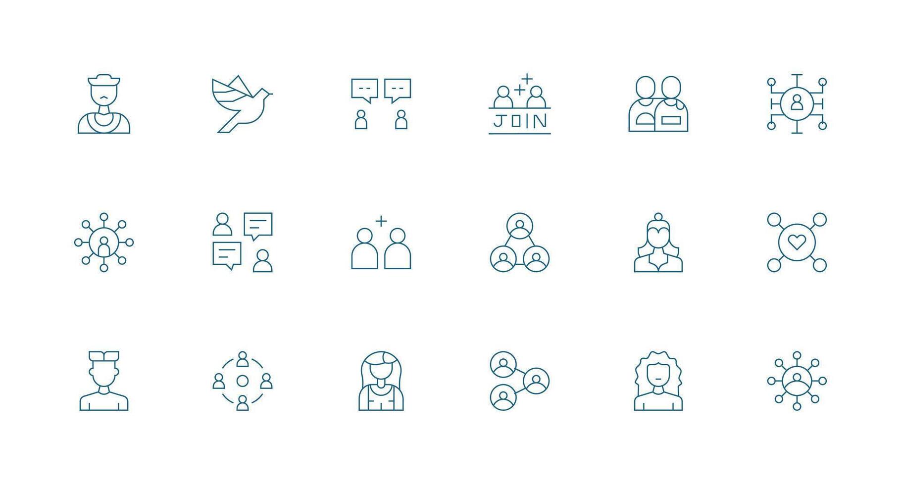 Social Network Set with 18 Minimal Line Icons Lightweight Icon Series for Fast Prototypes vector