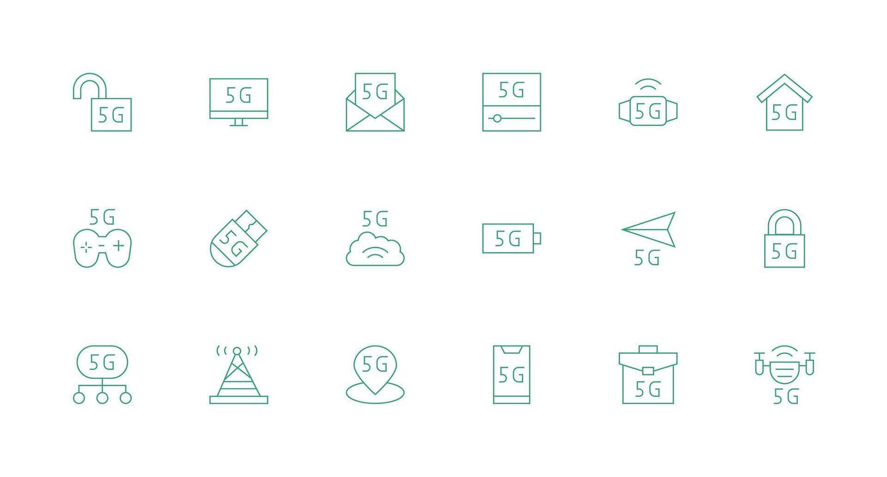 5G Icon Set with 18 Minimal Line Graphics UI-Ready Icon Collection vector