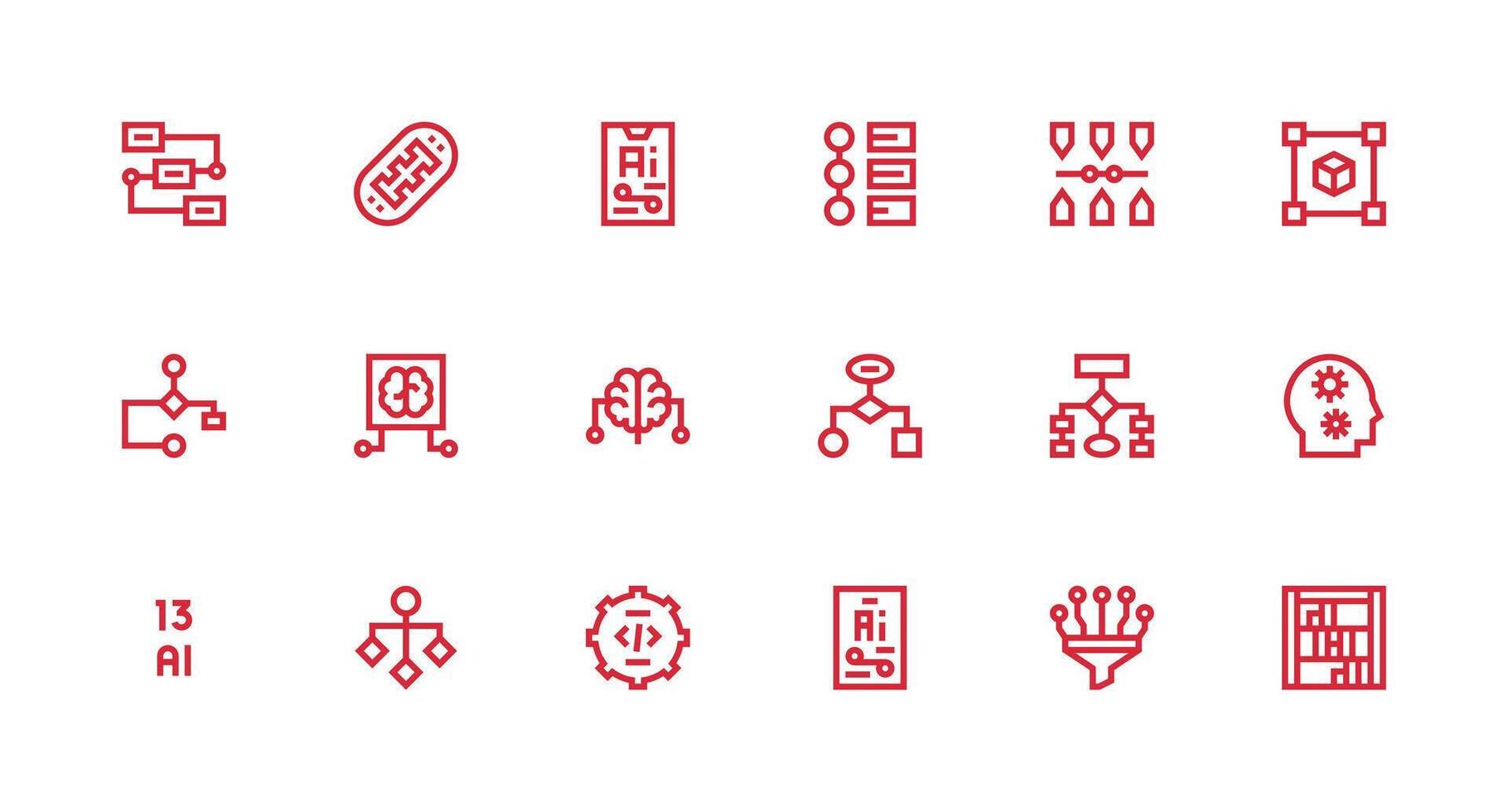 Strong Stroke Line Icons from Algorithm Set with 18 Vectors Complete Icon Set for Mobile Apps