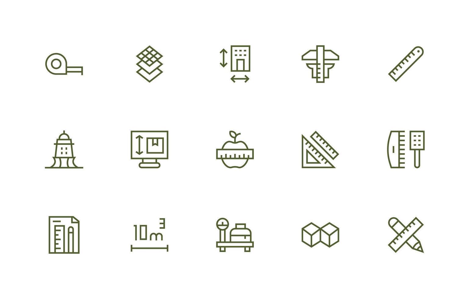 15 Regular Line Icons for Dimension Graphics Icon Collection Set vector
