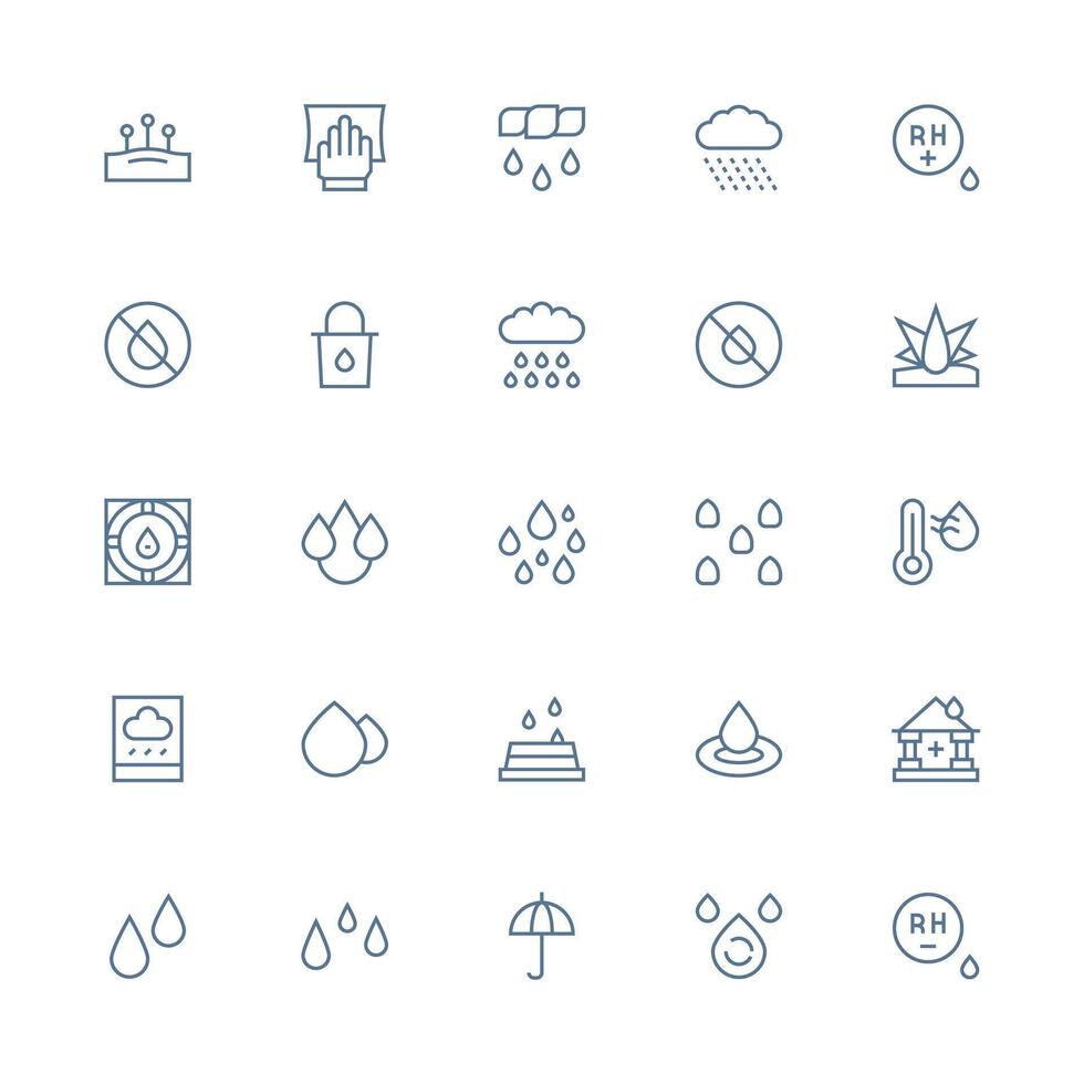 25 Icons for Moisture in Medium Stroke Outline Format Responsive Icon Set for Flexible Layouts vector
