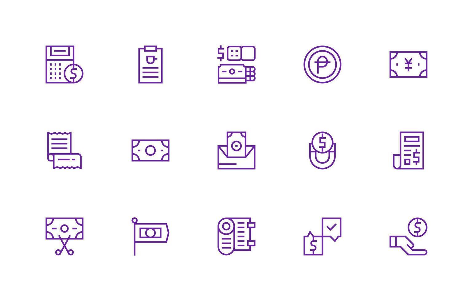 15 Icons for Bill in Regular Line Format Icon Set for Web vector